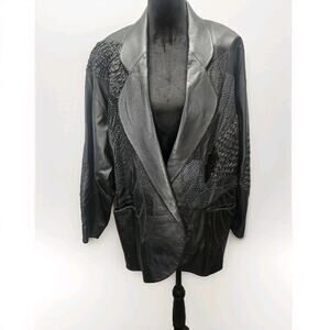 Unique 80s Oversized Black Leather Jacket Patchwork Blazer Medium Edgy Glam Vtg